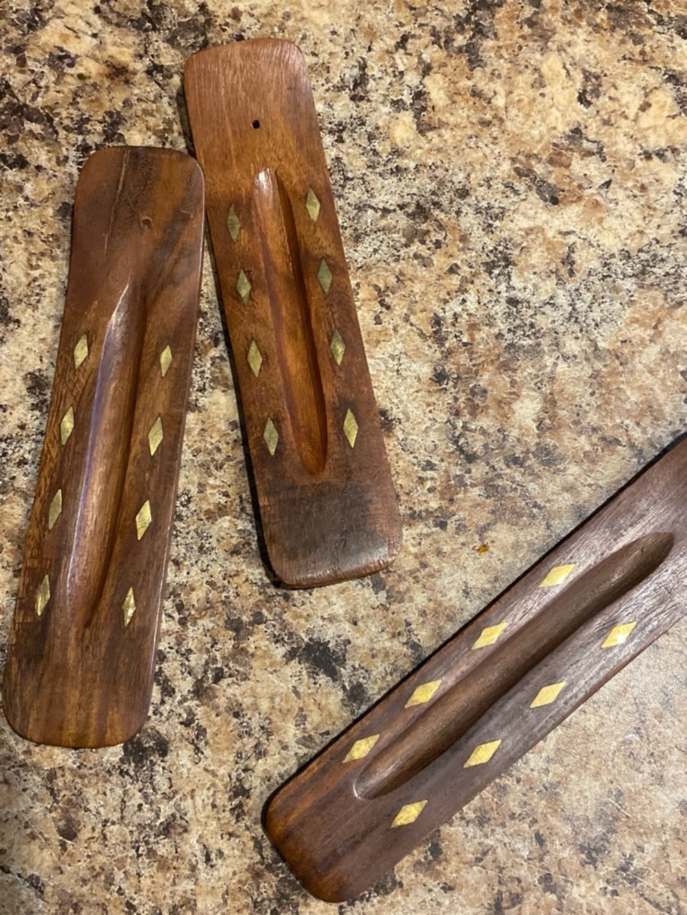Wooden Incense Holder with Inlay Diamonds - Set of 3